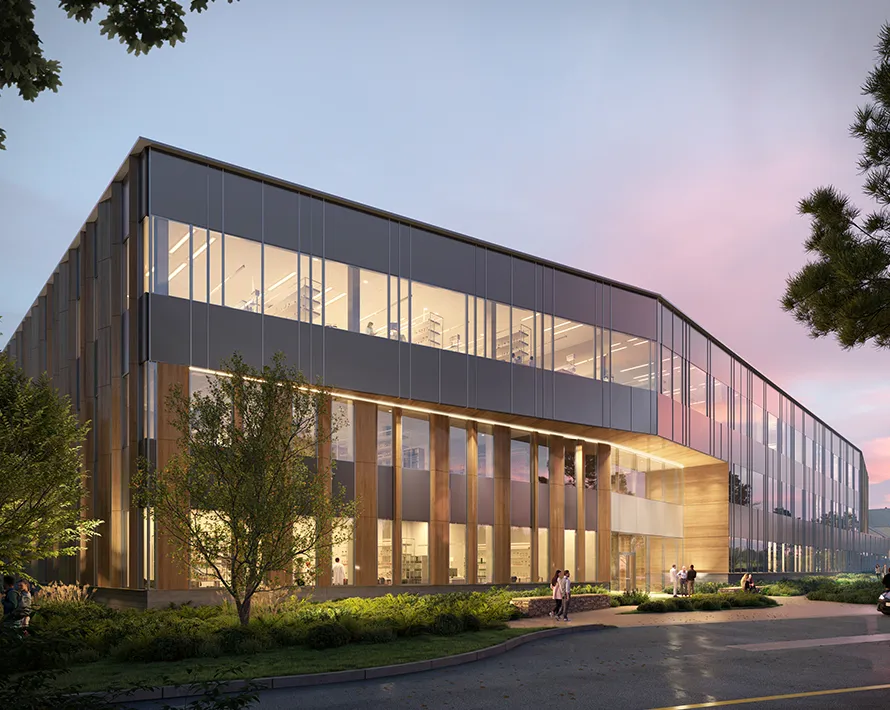 3d rendering of a stunning life science campus in pretty evening